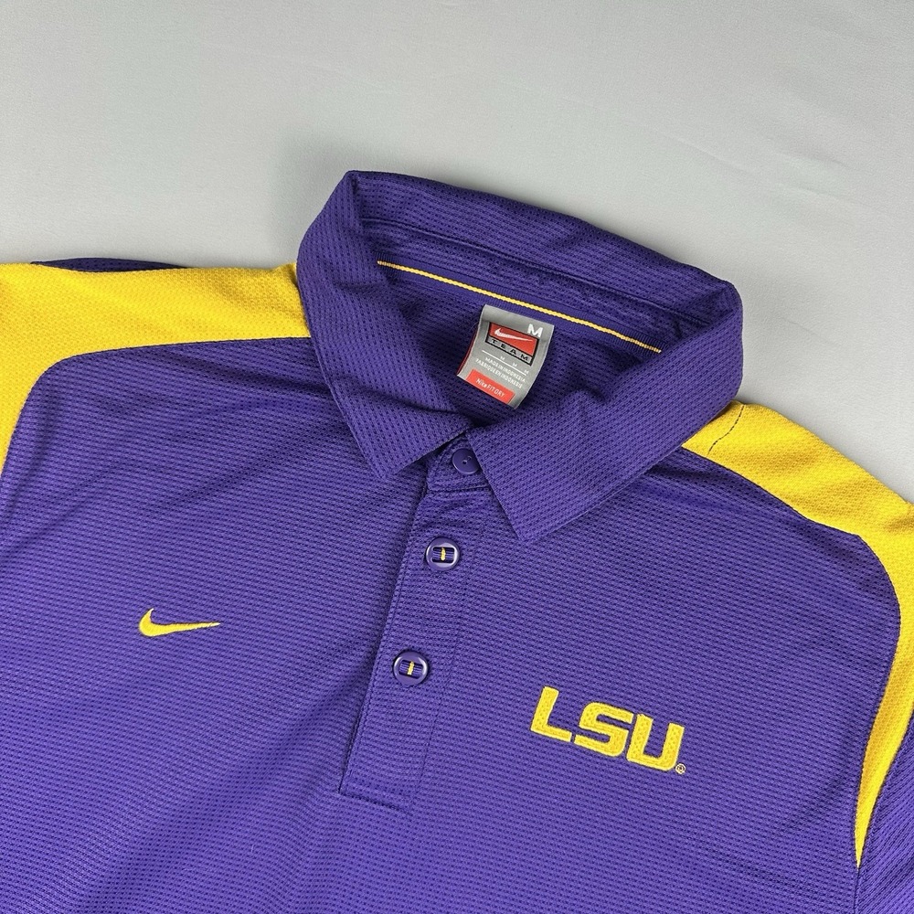 Nike LSU tigers Golf Polo Shirt Mens M Purple Dri-Fit On-Field Ltweight Football
